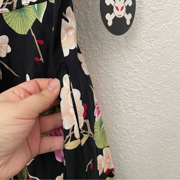 Hell Bunny Freya Japanese Cherry Blossom Floral Off The Shoulder Dress Small NEW - Picture 5 of 10